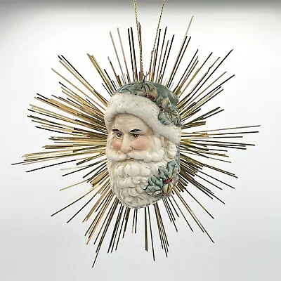 Vintage Midwest Old World Santa Face Gold Foil Tinsel Star Christmas Ornaments • $35