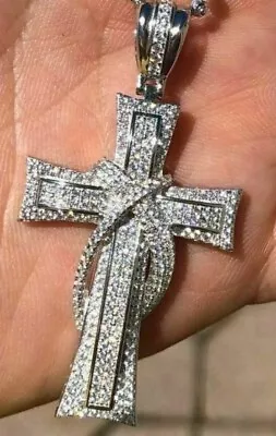 Men's 925 Sterling Silver VVS1 Moissanite Cross Pendant Passes Dia. Tester! • $85