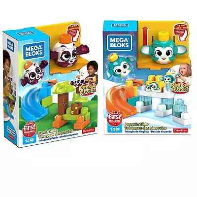 Mega Bloks Peek-a-Blocks Animal Slide Building Set Panda Penguin 14 Pieces • £12.99