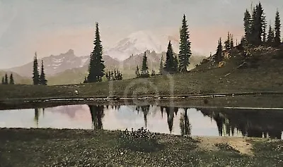 Incredible Miniature Hand Tinted Photo Of Mt. Rainier Washington. C 1910's  • $59.95
