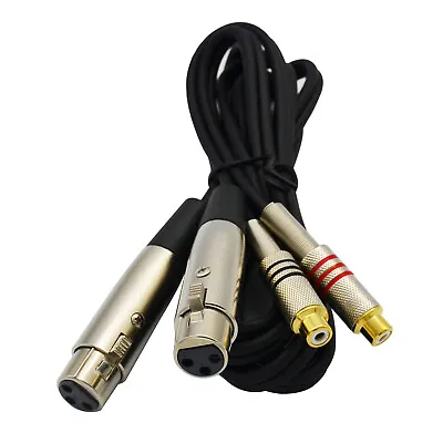 2x 3-Pin XLR Female Plug  To 2 RCA Female GOLD Plug Audio Y Splitter Cable Cord • £27.59