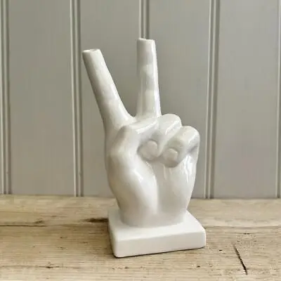 Peace Hand Vase Ceramic Bright White 21cm Tall • £15