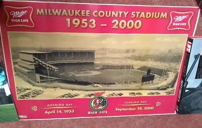 Vintage Milwaukee County Stadium Brewers Braves Miller Beer Poster Ltd Ed Sign • $84.95