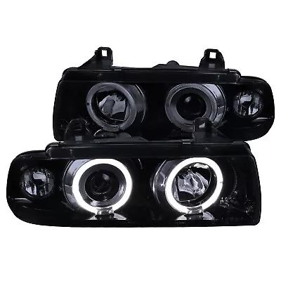 Fit 1992-1998 BMW E36 3-Series 2/4Dr Black Smoke Dual Halo Projector Headlights • $163.99