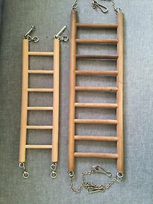 £4.99 • Buy 2 X Pet Bird Small Animal Rodent Wooden Cage Ladders Chains/Clips 15” / 11” Used