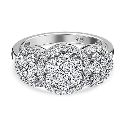 TJC 1ct Moissanite Cluster Ring For Women In Platinum Over Silver • £59.99