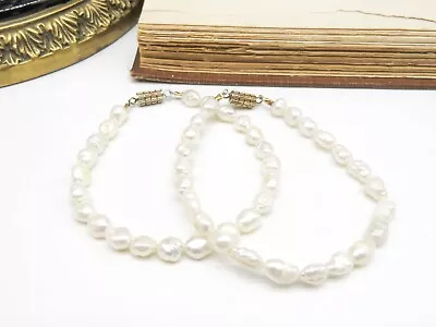 Vintage Set Of 2 White Genuine Pearl Bead Bracelets NN64 • $15.29