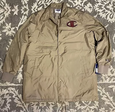 Champion Big C Logo Long Coach Jacket Khaki Tan Brown Maroon Mens Sz Large NEW!! • $49.99