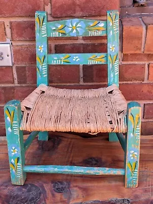 Vintage Mexican Folk Art Painted Childs Doll Chair Mexico Floral Hand Painted  • $49.96