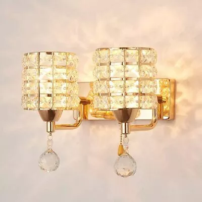 Modern 2-Light Crystal Wall Sconces Wall Lamp Decorative Lights Bedroom Hallway • $32.96