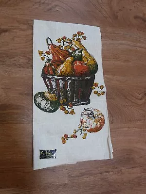 Vintage Kay Dee Pure Linen Towel Rn 15424 Harvest Pumpkin Gouard Berries Basket • $20