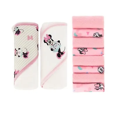 Disney Minnie Mouse 2 Hooded Baby Towels And 8 Washcloths GIFT Set- Baby Girl • $19.99