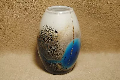 Vintage Mdina Glass Vase Abstract Black White Blue Mdina Etched On Bottom • $39