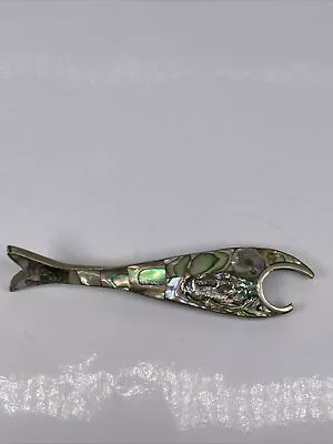 Vintage Fish Bottle Opener Mother Of Pearl Mexican Silver Abalone 4.5 In • $35