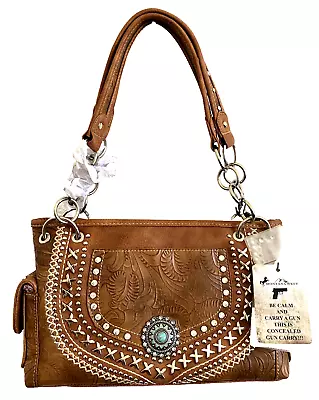 Concealed Carry CC Montana West Jeweled Western Handbag Brown Women Purse • $59.99