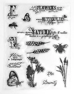 £5.95 • Buy Nature Word Butterfly Bee & Flower Stamp Set - Approx 19 X 14 Cm