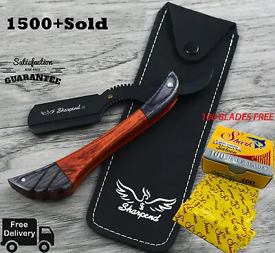 100 Blades + Wood Handle Straight Edge Barber Hair Shaving Razor Folding Knife  • $14.90