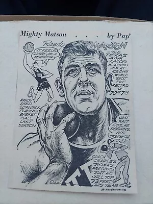 Randy Matson Texas A&M Shot Put Vintage Comic Sport Drawing Newspaper Clipping   • $12