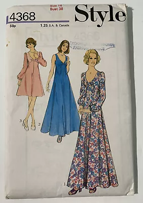 Style 4368 Dress Gown Sundress Sleeveless 1970s Sewing Pattern 16 B 38 Uncut • $36.45