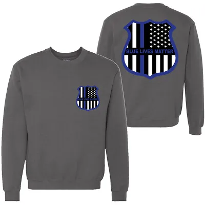 Blue Lives Matter Thin Line Crewneck Sweatshirt America Flag US Police Badge F&B • $24.95