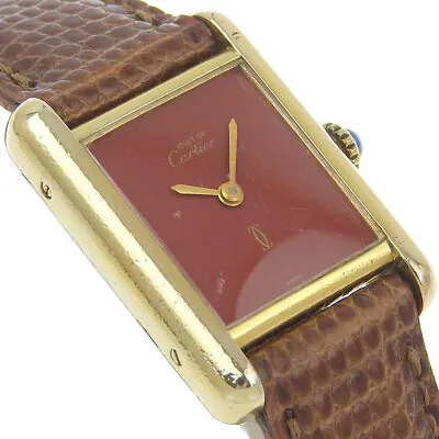 CARTIER Must Tank Watch Vermeil Antique Silver 925 Gold Manual Bordeaux Dial • $2194.92