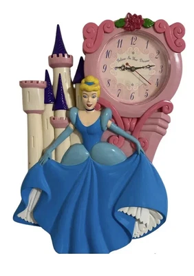 $9.10 • Buy Vintage Disney Cinderella Wall Clock Castle Believe In Your Dreams 14  Plastic