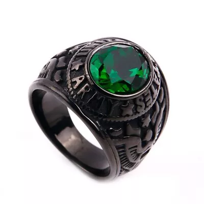 Vintage Green CZ US Eagle Army Ring Stainless Steel Veteran Ring Black Size 7-13 • $12.98