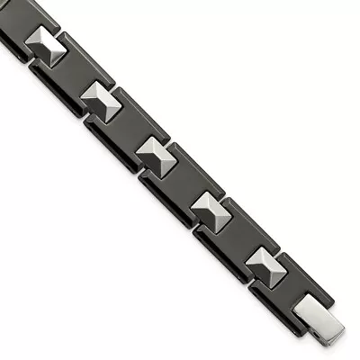 Men's Tungsten & Black Ceramic 10mm Polished Link Bracelet 8.5 Inch • $199.98