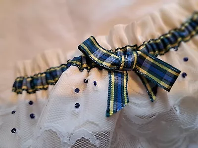 Ivory Lace And Tartan Style Ribbon Garter Hand Made In Scotland • £5.99