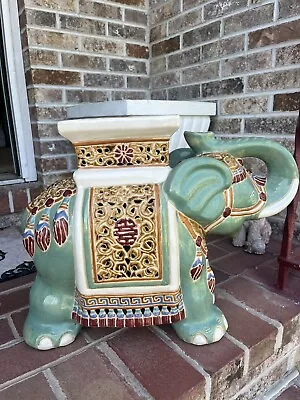 Vintage Large Teal Blue Porcelain Elephant Plant Stand / Side Table. • $129.99