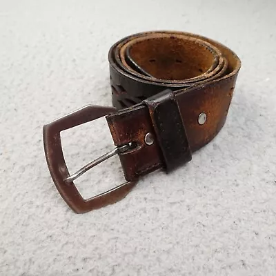 Vintage Leather Belt Brown Punch Holes Pattern Tooled Broken In Well Worn Sz 36 • $18.76