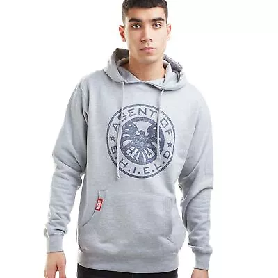 Official Marvel Mens Retro Shield Logo Hoodie Jumper Grey Heather S-XXL • £24.99