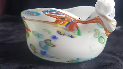 Post Modernist Millefiori Free Form Rolled Art Glass Bowl Dish 5  Murano Style • $31.99