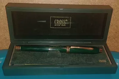 Cross TOWNSEND Green Marble Lacquer Fountain Pen Gold Trim M 14Kt Broad Nib • $89.99