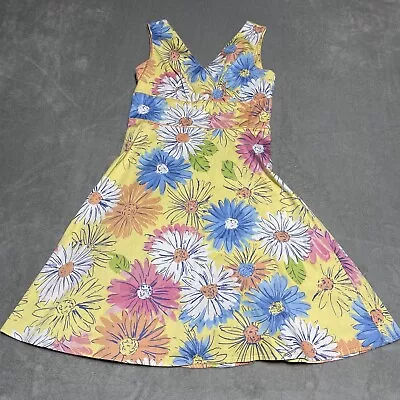 Amanda Smith Dress Womens Size 8 Yellow Floral Fit Flare Sleeveless Summer • $17.95