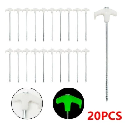 $23.04 • Buy Heavy Duty Steel Screw Camping Tent Pegs With Glow In The Dark Head 20X