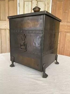 Vintage Art Deco Burnished Brass/tin Coal Bucket Scuttle - With Liner & Lid • £50