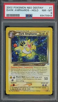 $5.50 • Buy Pokemon Dark Ampharos Neo Destiny Unlimited Holo Rare #1 PSA 8 -944B3