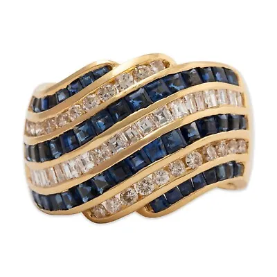 Vintage 18k* Yellow Gold 1 Cttw Sapphire .54 Cttw Diamond Statement Ring 6.75 • $2749