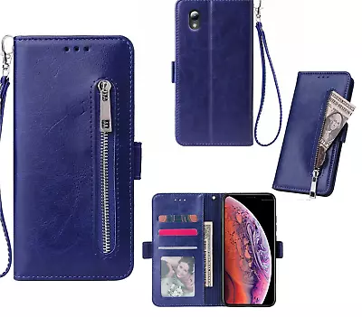 Zte Blade A3 2019 Pu Leather Wallet Case Card Slots Zip Side Magnet • $9.50