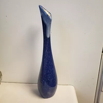 MCM Mid Century Modern VASE  BLUE DRIP VINTAGE Hobbyist Asymmetrical 13  Decor  • $15.99