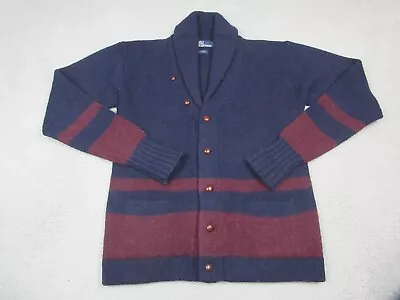 VINTAGE Polo Ralph Lauren Sweater Mens Medium Blue Wool Cardigan Fisherman Shawl • $128.85