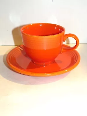 Fiestaware Vintage Teacup & Saucer Fiesta Mango Red Excellent • $22.49