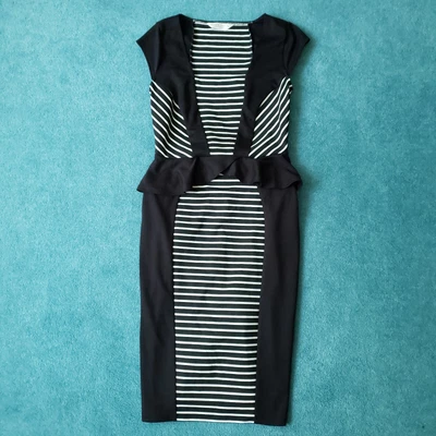 £11.95 • Buy Dorothy Perkins Dress Womens 10 Black White Stripe Peplum Waist Bodycon Ladies