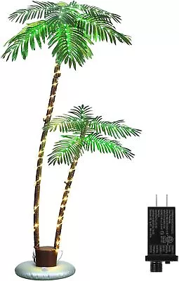 6FT Outdoor Christmas Tree Decor Plug Lighted Palm Tree 3 Trunks 8 Light Mode • $51.99