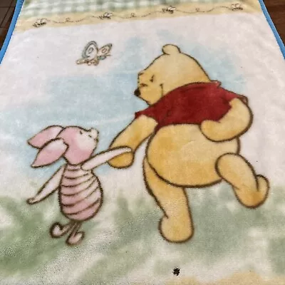 Disney Winnie The Pooh Piglet Bees Butterfly Plush Holding Hands Baby Blanket • $19.90