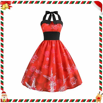 $23.99 • Buy Christmas Xmas Women Retro Snowflake Halter Neck Swing Skater A-Line Midi Dress
