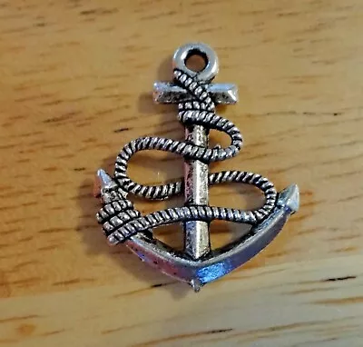 Pewter Silver 3D 29x20mm Anchor With Rope Navy Marine Charm • $7.59