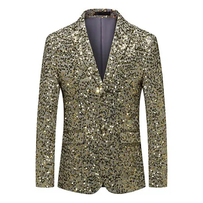 Men Glitter Sequin Suit Blazer Dress Jacket Coat Dinner Party Prom Wedding Dance • $66