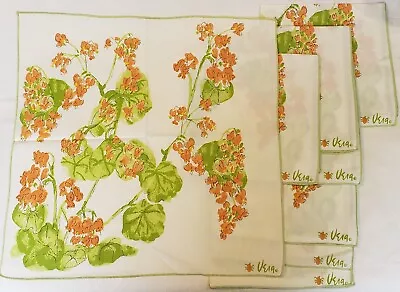 Mid Century Vera Lady Bug Neumann Linen Floral Napkins Set Of 8 Orange Greens • $39